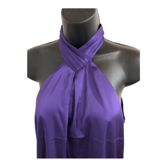 Nine West purple satin effect pleated neck twist front halter blouse size XS new - Picture 4 of 12